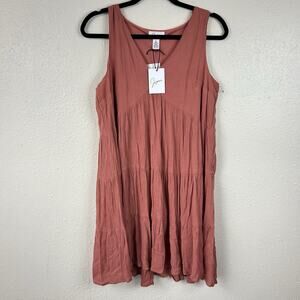 Japna Dress Rose Pink Sleeveless Mini Tiered Sundress Size Large NWT